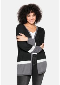 Große Größen Strickjacke im Colourblocking-Stil, in offener Form Gr. 56/58 schwarz von sheego für Damen