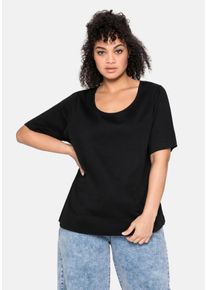 Große Größen T-Shirt mit tiefem Ausschnitt und längerem Ärmel Gr. 56/58 schwarz von sheego für Damen