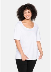 Große Größen T-Shirt mit tiefem Ausschnitt und längerem Ärmel Gr. 44/46 weiß von sheego für Damen