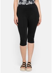 Große Größen Caprileggings mit Raffung und Deko-Knöpfen am Saum Gr. 42 schwarz von sheego für Damen