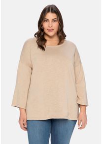 Große Größen Pullover mit 7/8-Trompetenärmeln, aus Flammgarn Gr. 44/46 beige von sheego für Damen