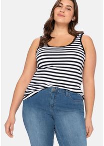 Große Größen Tanktop mit Ringeln und Spitze am Ausschnitt Gr. 48 schwarz von sheego für Damen
