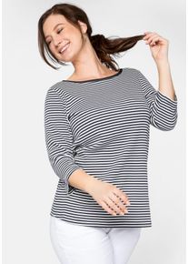Große Größen 3/4-Arm-Shirt mit garngefärbten Ringeln Gr. 44/46 blau von sheego für Damen
