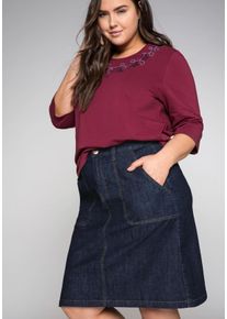 Große Größen Stretch-Jeansrock in A-Linie mit Blütenstickerei Gr. 42 blau von sheego für Damen