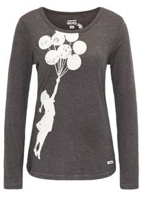 HOMEBASE, Damen Longsleeve, Dunkelgrau / Rot / Weiß