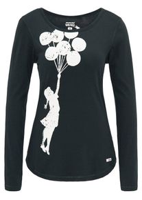HOMEBASE, Damen Longsleeve, Tanne / Rotmeliert / Weiß