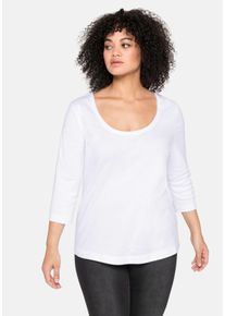Große Größen Shirt mit 3/4-Arm und weitem Rundhalsausschnitt Gr. 40/42 weiß von sheego für Damen