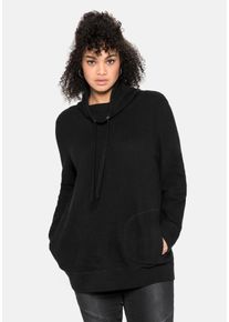 Große Größen Sweatshirt mit Stehkragen, in Waffelpiqué-Optik Gr. 44/46 schwarz von sheego für Damen