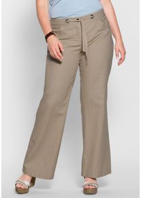 Große Größen Weite Bootcut-Hose mit Leinenanteil Gr. 44 braun von sheego für Damen