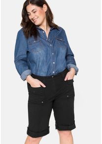 Große Größen Stretch-Bermudas mit aufgesetzten Taschen und Patten Gr. 52 schwarz von sheego für Damen