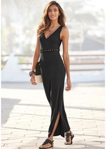 Lascana Maxikleid schwarz Gr. 38 für Damen. Mit V-Ausschnitt. Figurbetont. Nachhaltig.
