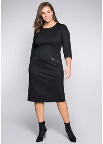 Große Größen Etuikleid mit 3/4-Arm, im Materialmix Gr. 52 schwarz kariert von sheego für Damen
