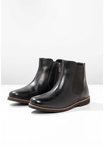 Große Größen Stiefelette aus Leder mit Stretch-Einsatz Gr. 43 schwarz von sheego für Damen