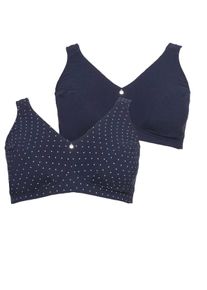 Große Größen Doppelpack Entlastungs-BHs ohne Bügel Gr. 85G blau gepunktet von sheego für Damen