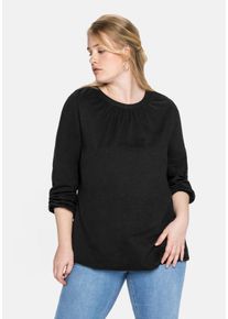 Große Größen Langarmshirt mit Gummizugbund an Ärmel und Saum Gr. 52/54 schwarz von sheego für Damen