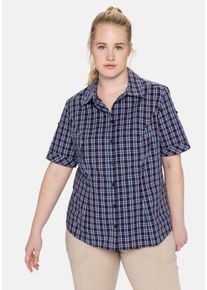 Große Größen Wanderbluse mit Reißverschluss-Taschen Gr. 52 blau von sheego für Damen