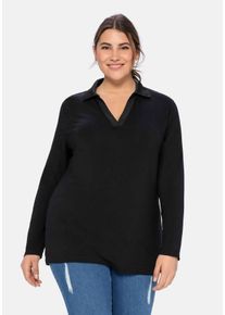 Große Größen Poloshirt mit langem Arm, aus Viskosejersey Gr. 40/42 schwarz von sheego für Damen