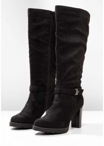 Große Größen Weitschaftstiefel in Velourslederoptik, mit Schnallenband Gr. 39 schwarz von sheego für Damen
