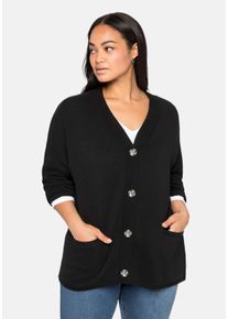 Große Größen Strickjacke in Kurzform mit großen Taschen Gr. 48/50 schwarz von sheego für Damen