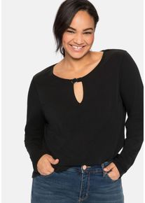 Große Größen Langarmshirt mit Cut-out und Zierschnalle Gr. 56/58 schwarz von sheego für Damen