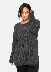 Große Größen Pullover im Patentstrick, in melierter Optik Gr. 56/58 schwarz von sheego für Damen