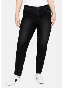 Große Größen Slim Jeans mit vorverlegter Teilungsnaht Gr. 44 schwarz von sheego für Damen