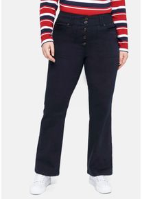 Große Größen Bootcut-Hose mit markanter Knopfleiste Gr. 58 blau von sheego für Damen