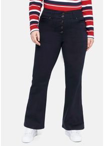 Große Größen Bootcut-Hose mit markanter Knopfleiste Gr. 48 blau von sheego für Damen