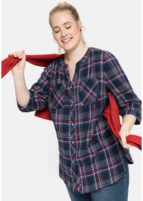 Große Größen Bluse mit Karomuster und 3/4-Arm Gr. 50 blau von sheego für Damen
