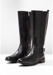 Große Größen Weitschaftstiefel aus Leder, mit Schnallenbändern Gr. 37 schwarz von sheego für Damen
