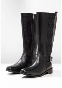 Große Größen Weitschaftstiefel aus Leder, mit Schnallenbändern Gr. 37 schwarz von sheego für Damen