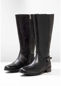 Große Größen Weitschaftstiefel aus Leder, mit Schnallenbändern Gr. 38 schwarz von sheego für Damen