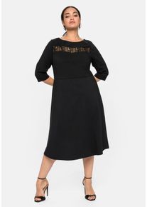 Große Größen Cocktailkleid mit U-Boot-Ausschnitt und Spitzeneinsatz Gr. 56 schwarz von sheego für Damen