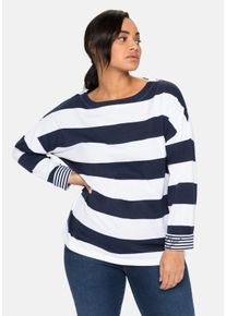 Große Größen Langarmshirt mit Blockstreifen und U-Boot-Ausschnitt Gr. 56/58 blau von sheego für Damen