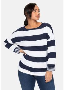 Große Größen Langarmshirt mit Blockstreifen und U-Boot-Ausschnitt Gr. 40/42 blau von sheego für Damen