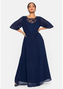 Große Größen Abendkleid aus Chiffon, mit Spitzen-Einsatz Gr. 44 blau von sheego für Damen