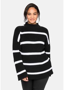 Große Größen Pullover in Boxy-Form, mit Streifenmuster Gr. 52/54 schwarz gestreift von sheego für Damen
