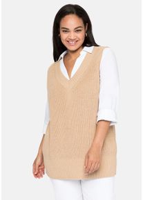 Große Größen Pullunder mit V-Ausschnitt vorn und hinten Gr. 56/58 beige von sheego für Damen