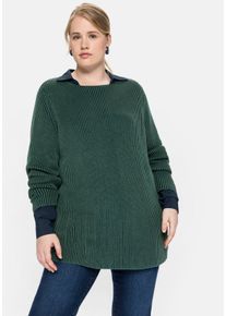 Große Größen Pullover in zweifarbiger Rippstruktur Gr. 52/54 grün von sheego für Damen