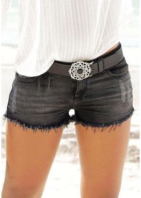 Buffalo Jeanshotpants mehrfarbig Gr. 34 für Damen. Mit Leder-Badge. Figurbetont. Nachhaltig.