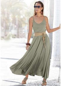 Buffalo Maxikleid beige Gr. 34 für Damen. Mit V-Ausschnitt. Figurumspielend
