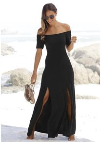 Lascana Maxikleid schwarz Gr. 34 für Damen. Mit Carmenausschnitt. Figurumspielend