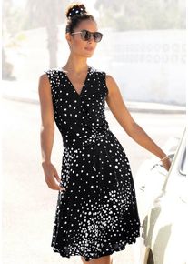 Vivance Jerseykleid (mit Bindegürtel) mit Punktedruck und V-Ausschnitt, elegantes Sommerkleid, schwarz|weiß