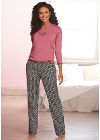 Vivance Dreams Pyjama (2 tlg) mit Schriftprint und gemusterter Hose, rosa