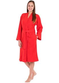 Framsohn frottier Damenbademantel Jersey, Kurzform, Jersey, Kimono-Kragen, Gürtel, besonders leicht, Reisebademantel, rot