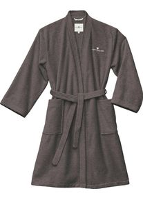 Tom Tailor Unisex-Bademantel Kimono, Langform, Baumwoll-Mischung, Kimono-Kragen, Gürtel, für Damen & Herren, mit Logostickerei, grau