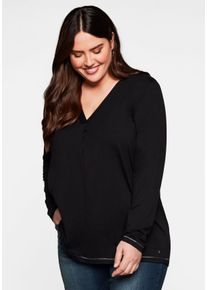 Große Größen Langarmshirt in A-Linie, mit Falte vorn und Effektgarn Gr. 48/50 schwarz von sheego für Damen