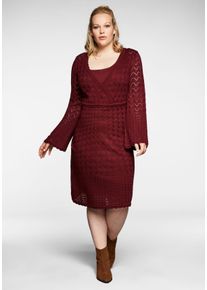 Große Größen Strickkleid im Ajourmuster und in Wickeloptik Gr. 50 rot von sheego für Damen