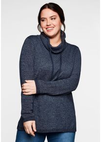 Große Größen Pullover mit weitem Kragen, in melierter Optik Gr. 48/50 blau von sheego für Damen