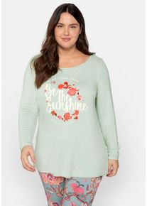 sheego by Joe Browns Große Größen Langarmshirt aus softem Feinstrick, mit Frontdruck Gr. 56/58 grün von sheego für Damen